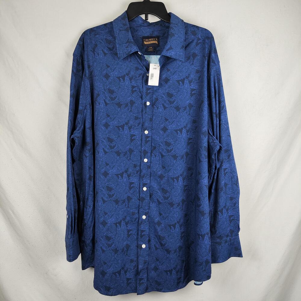 Cremieux Premium Denim Shirt Mens 2XB Blue Paisley Stretch Button Up Long Sleeve